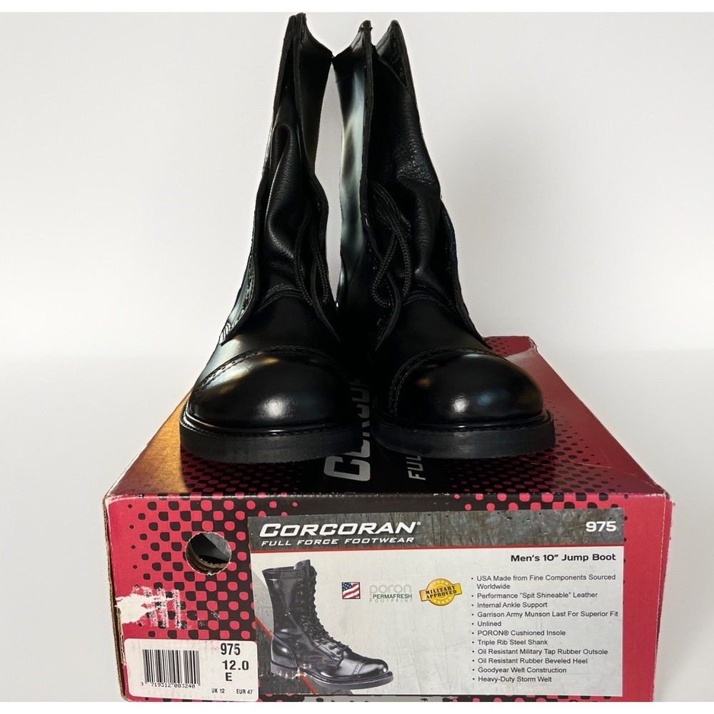 Corcoran 975 Men's 10" Jump Boots Black Leather USA Made Size 12E New Box